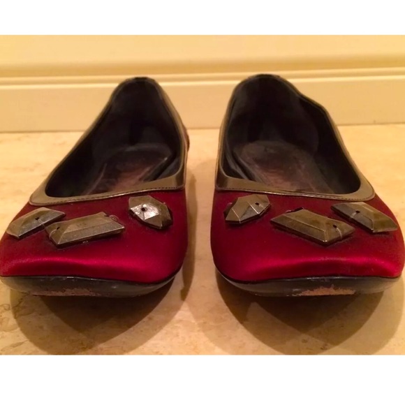 BURBERRY Designer Red Satin Leather Gems Ballet Flats Italy!!! - Picture 6 of 12